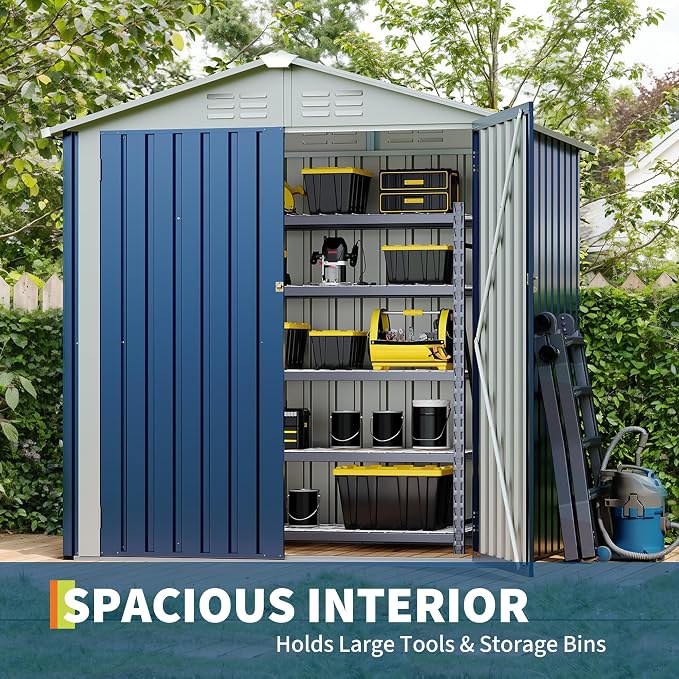 Garvee 6x4 FT Storage Shed – 130 Cu Ft, Sloped Roof, Weatherproof | pacious 130 cu ft interior – fits bikes, ladders, and seasonal gear with ease.