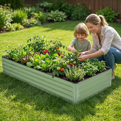 2 Pack 6x3x1 FT Galvanized Raised Garden Bed, Green | Patented Leak-Proof, Planter Box Outdoor, Metal Raised Garden Beds Kits, For Veggies, Herbs & Flowers