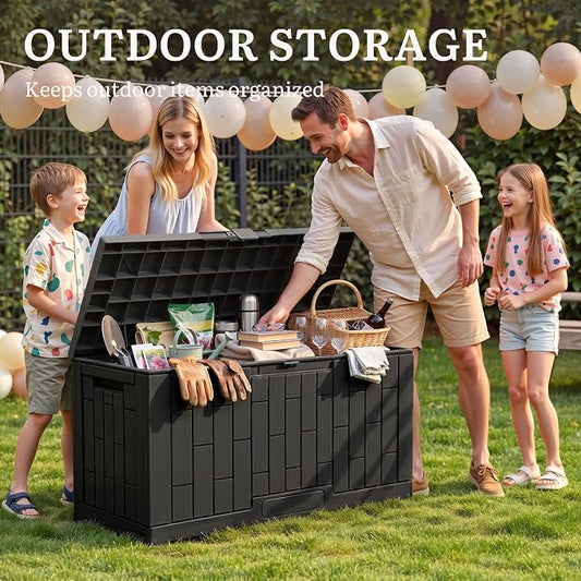 YITAHOME 60 Gallon Outdoor Storage Box | Large Water Resistant Resin Deck Box with Slide-Locking , Indoor Outdoor Bamboo-Textured Storage Container for Patio, Garden