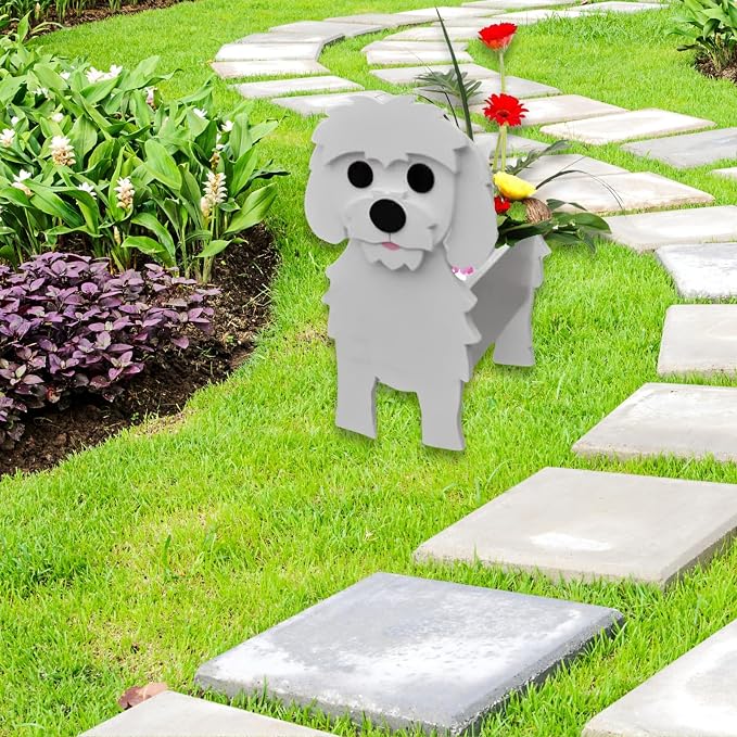 Maltese Dog Planter Pots, 9.45x 7.36 x 13.39 Inches | Dog Flower Pot, Cute Animal Shaped Plant Pot, Gifts for Women & Pet Lovers, Indoor Outdoor Garden Home Office Decor