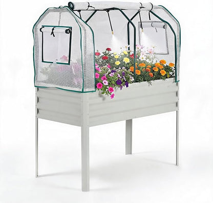 48×24×55in Large Metal Raised Garden Bed with Legs and Cover, Galvanized Oval Raised Bed Planter with Leg for Vegetables and Flowers, Build-in Spray Tube Effortless Watering | Elevated metal planter with built-in 3-spray nozzle watering system, drain t...