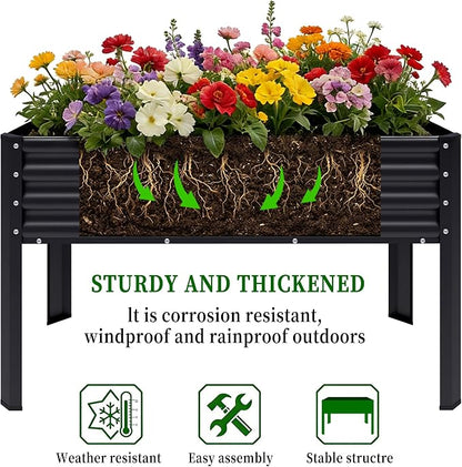 2Pcs Galvanized Raised Garden Bed with Legs, 43×24×32in Large Metal Elevated Raised Planter Box with Drainage Holes for Backyard, Patio, Balcony, 400lb Capacity,Black