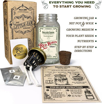 Red Robin Cherry Tomato Indoor Garden Kit – Mason Jar Hydroponic Tomato Grow Kit – Windowsill Countertop Tomato Planter – Grow Tomatoes Indoors