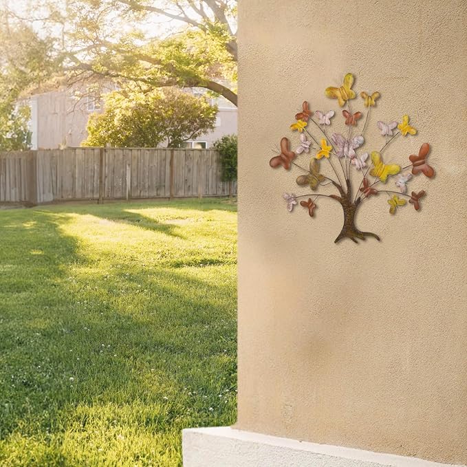 dreamskip Tree of Life Wall Art, 28" Large Outdoor Wall Decor with Butterfly, Handcrafted Tree Metal Wall Art for Garden, Patio, Fence, Living Room, Bedroom