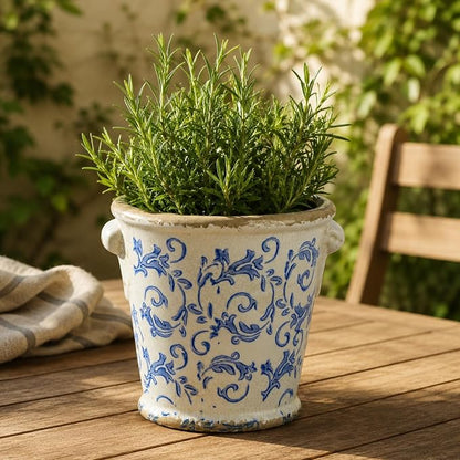 Dosayes Vintage Ceramic Flower Pot with Drainage Holes and Handle,Ice Crack Country Rustic Planters for Indoor Outdoor,Tuscan Decor,Home and Garden Decor,Gardening Present