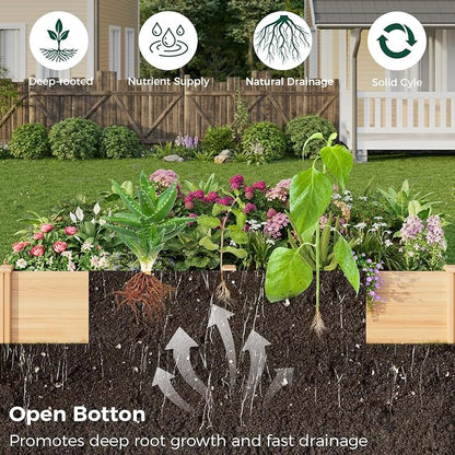 Raised Garden Bed for Outdoor, 8x4 Ft Wood Garden Bed with 15 Inch Depth for Flowers/Vegetables/Herbs in Backyard Patio Outdoor, Open Base Bottom Planter Box