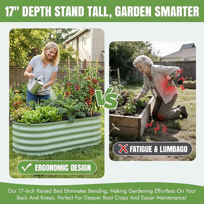 INNO STAGE Galvanized Raised Garden Bed Kits, 4x2x1.4FT Metal Raised Beds Outdoor for Gardening, 17'' Tall Large Steel Raised Planter Bed for Vegetables, Flowers Patio Ground Planter Box (Green, 2Pcs)
