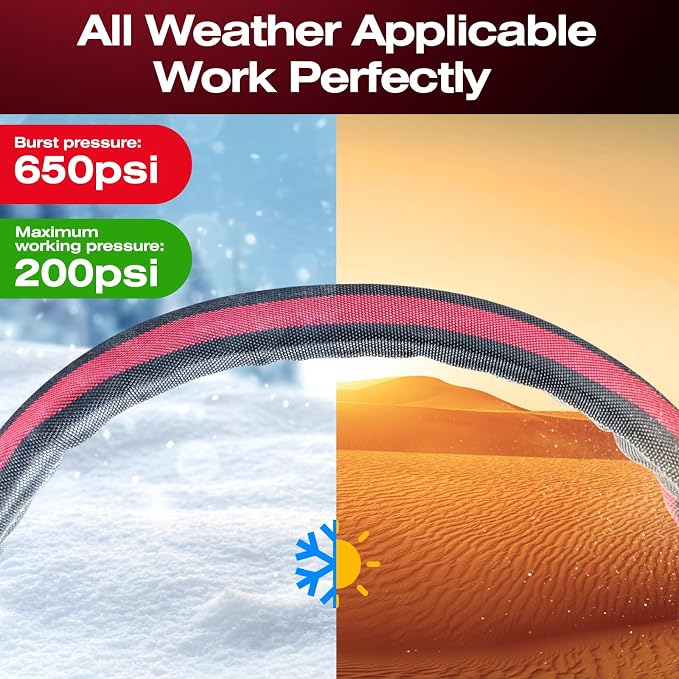 Flexible & Lightweight Garden Hose - 2026 Upgrade Non-Expanding Hose with Latex Core, Heavy-Duty & Kink-Free Design for High Pressure - Outdoor Yard, Car Washing (Gray/Red, 75 FT)