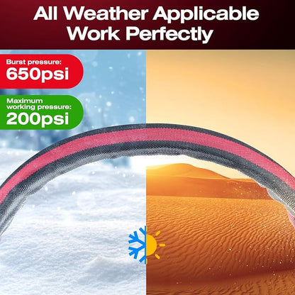 Flexible & Lightweight Garden Hose - 2026 Upgrade Non-Expanding Hose with Latex Core, Heavy-Duty & Kink-Free Design for High Pressure - Outdoor Yard, RV, Car Washing (Gray/Red, 15 FT)
