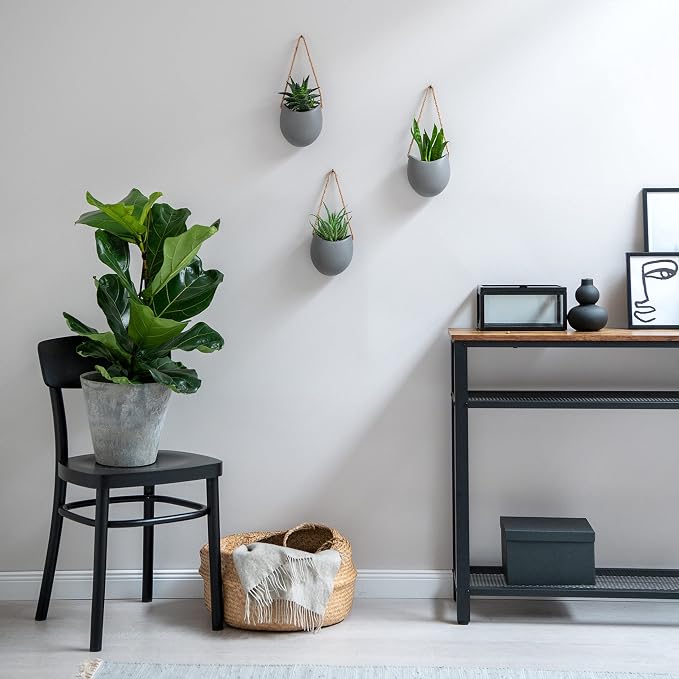 Kazai. Wall Planters -Ellie- | Hanging Ceramic Plant Pots 3 Pieces | Wall Decoration for Indoors, Balcony and Garden | Gray (Matte)