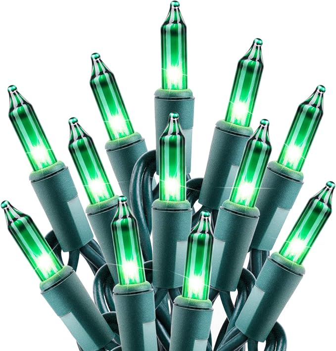 Minetom St. Patrick's Day Mini String Lights, 100 Count 27 Feet Detachable Incandescent Bulb Waterproof Green Fairy Lights Plug in for Indoor Outdoor Party Patio Christmas Decoration, Green Wire