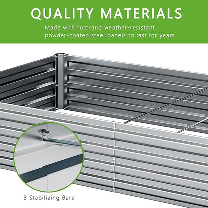 DIIYIV 2PCS 8x4x1FT Galvanized Raised Garden Bed Kit,Vegetable Boxes-Rectangle Metal Flower Box,Large Planter Raised Beds Outdoor Garden for Planting,Fruit,Herb-Silver