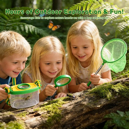 Kids Gardening Tools and Bug Catcher Kit with Wheelbarrow Sets, Ages 2 3+ | Shovel, Rake, Bug Catcher Kit, Summer Outdoor Yard Digging Weed Tools, Easter Birthday Gift for Boys Girls, Green