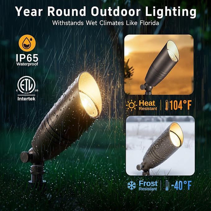 Gardenreet Low Voltage Spot Lights - Solid Brass Landscape Spotlight Wired, 12V Outdoor LED Bullet Uplights, Waterproof Electric Bronze for Patio Wall with 2700K Warm White MR16 Bulb (6 Pack)