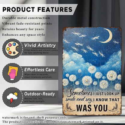 Dandelion Wall Art Vintage Metal Tin Sign Sympathy Gifts Memorial Wall Decor Sometimes I Just Look Up Loved One Remembrance Sign for Home Garden Decor 12 * 8inch