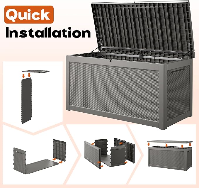 Outdoor Storage Box, Resin Deck Boxes Indoor and outdoor, Waterproof Storage Box Lockable Lid Grey,320 Gallon