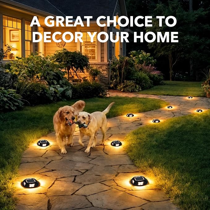 AGPTEK Solar Driveway Lights Outdoor 1 Pack, 2 Color Modes LED Deck Dock Marine Waterproof Driveway Marker Lights for Step Sidewalk Stair Garden Pathway Walkway Yard (Warm White/Cool White, Black)