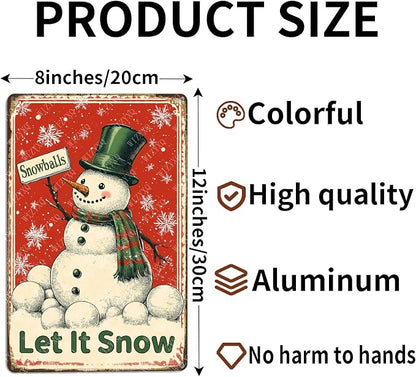 Snowman Tin Sign Vintage Winter Sign Snowflakes Snowballs Aluminum Metal Sign for Home Bar Outdoor Yard Kitchen Farmhouse 12×8 Inch