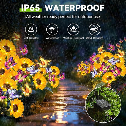 Solar Garden Lights Outdoor, 3 Pack Sunflower Solar Lights with Butterflies, Waterproof Solar Flower Lights For Yard Patio Garden Decor, Auto On/Off Solar Flowers Decorative, Gifts For Mom Women