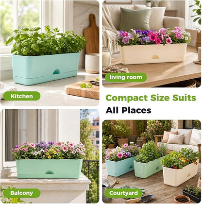 6 Pack Rectangle Planter 16 Inch Window Boxes Planters Rectangular Window Sill Planters Indoor Self Watering Plant Pots with Drainage Holes and Saucers Succulent Herb Flower Pots, Macaron Color