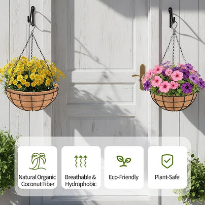 16 inch Hanging Baskets for Plants Outdoor, 4 Pack Large Hanging Planters for Outdoor Plants, Round Wire Hanging Flower Pots with Coconut Coir Liners for Garden, Deck, Porch, Balcony