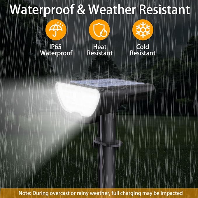 RUIKORING Solar Spot Lights Outdoor Waterproof, 73 LED Landscape Spotlight with 3 Lighting Modes, Dusk to Dawn Auto On/Off, 2-in-1 Wall & Ground Mount for Yard, Garden & Pathway, Cool White, 4 Pack