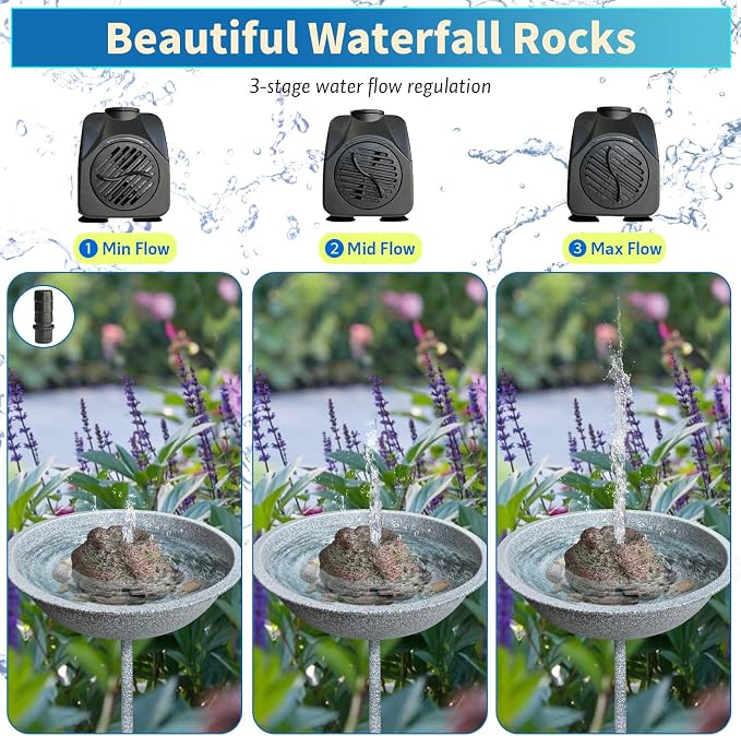 TIANCENTRAL H Electric Bird Bath Fountain Pump with Natural Rock Design, Continuous Water Bubbler (Not Solar) 7.5W Adjustable Submersible Pump with 6FT Anti-Bite Cord for Outdoor Garden & Patio Decor