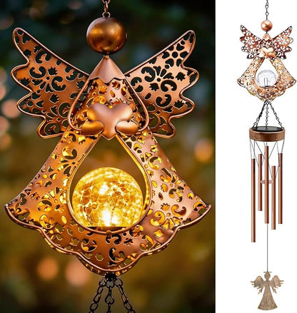 Angel Solar Wind Chimes for Outside: Metal Outdoor Memorial Decor | Easy Hanging for Garden Patio Tree Window - Melodious Birthday Gifts for Women Mom Grandma