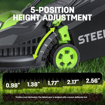STEELITE 13-Inch Cordless Lawn Mower & Leaf Blower Combo, with 21V 4.0Ah + 2.0Ah Batteries & Charger, 5-Position Height Adjustment, Mulching/Bagging Mower for Small Yards