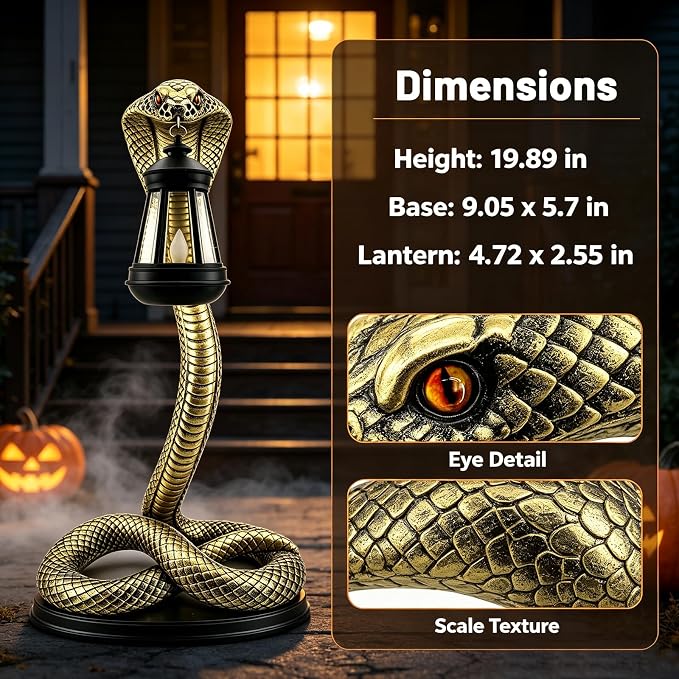 Halloween Decor Solar Snake Garden Statue,19.89'' Snake for Yard Lawn Garden Patio Scary Halloween Decorations,Indoor Haunted House Prop and Home Party Decor
