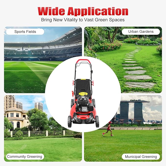 20-Inch Self-Propelled Gas Push Lawn Mower, 140cc 4-Stroke Engine 2800rpm Walk-Behind Gas Lawn Mower with Bagger 8-Position Lever Height Adjustment for Garden and Yard