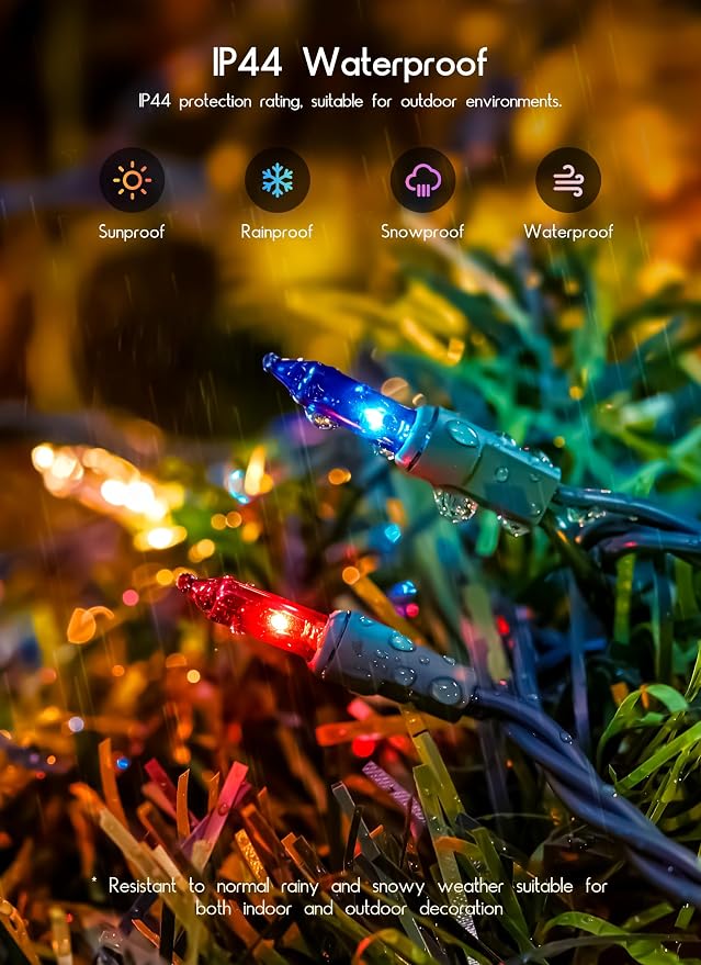 Minetom Red White Blue Christmas Lights Green Wire - 100 Count 4th July Decoration Patriotic Mini String Lights Waterproof for Indoor Outdoor Xmas Holiday Party Patio Independence Day Decoration