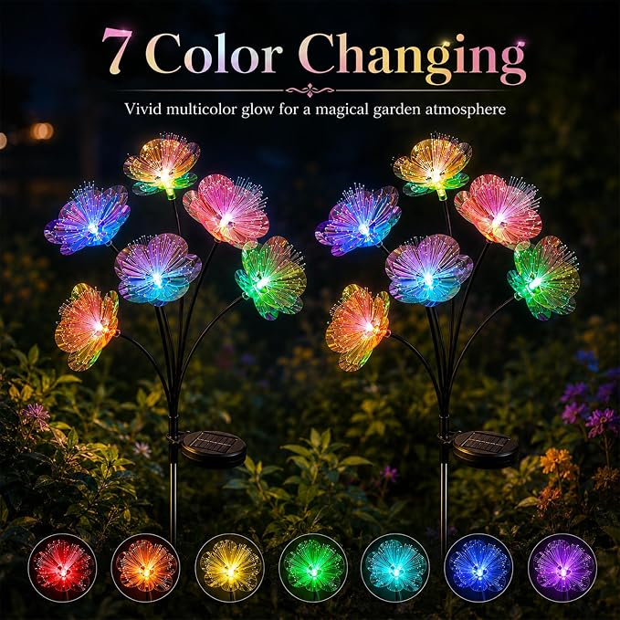 JJGoo 2 Pack Solar Garden Lights, Solar Flower Swaying Light for Outside, New Upgraded Outdoor Waterproof Light for Garden Patio Yard Front Porch Decor