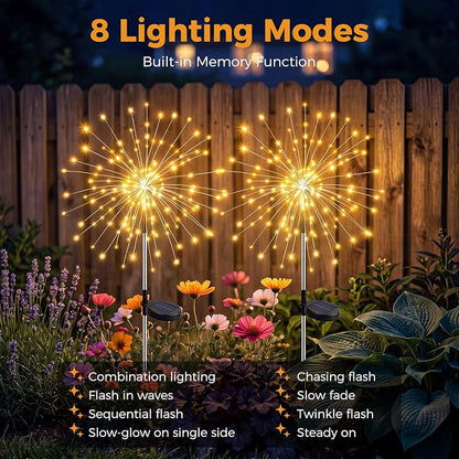 btfarm 3 Pack 120 LED Solar Garden Lights Outdoor, 8 Modes Firework Lights Solar Powered, Waterproof Twinkle Fairy Light Outside for Yard Patio Pathway Pool Christmas Party Decorative, Warm White
