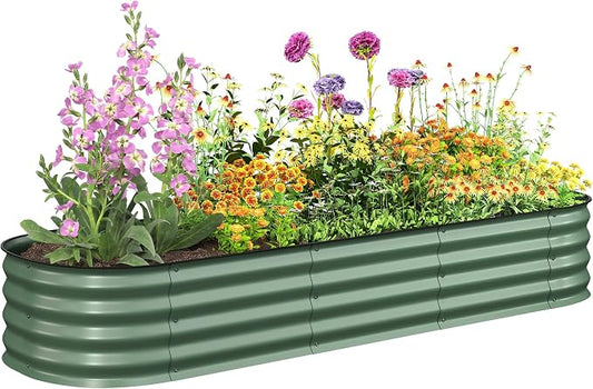 Outsunny 6.5' x 2' x 1' Galvanized Raised Garden Bed Kit, Outdoor Metal Elevated Planter Box with Safety Edging, Easy DIY Stock Tank for Growing Flowers, Herbs & Vegetables, Green