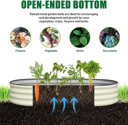 SnugNiture 2 Pcs 6x3x1ft Oval Metal Raised Garden Bed for Vegetables, White | Protective rubber edging strips thickened corrugated galvanized steel