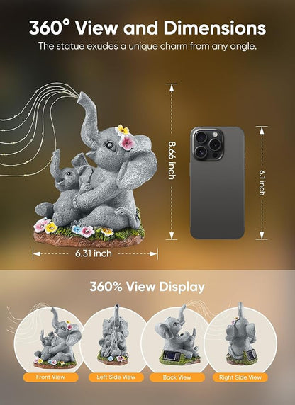 Brightown Solar-Elephant-Garden-Decor-Statue with Succulent & Watering LED Lights, Waterproof Outdoor Decor for Patio, Lawn, Balcony & Yard Decorations Outdoor, Unique Mothers Day Gifts for Mom Women