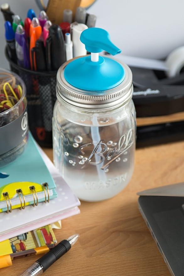 Jarware Soap Pump Lid for Regular Mouth Mason Jars, Blue