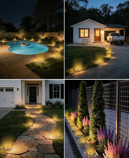 LOTMOS 30 Pack Solar Ground Lights Outdoor, 8 LED Solar Flat Lights IP68 Waterproof Disc Light, Landscape Lighting Solar Powered for Garden Yard Path Driveway Lawn Patio Walkway, Warm White