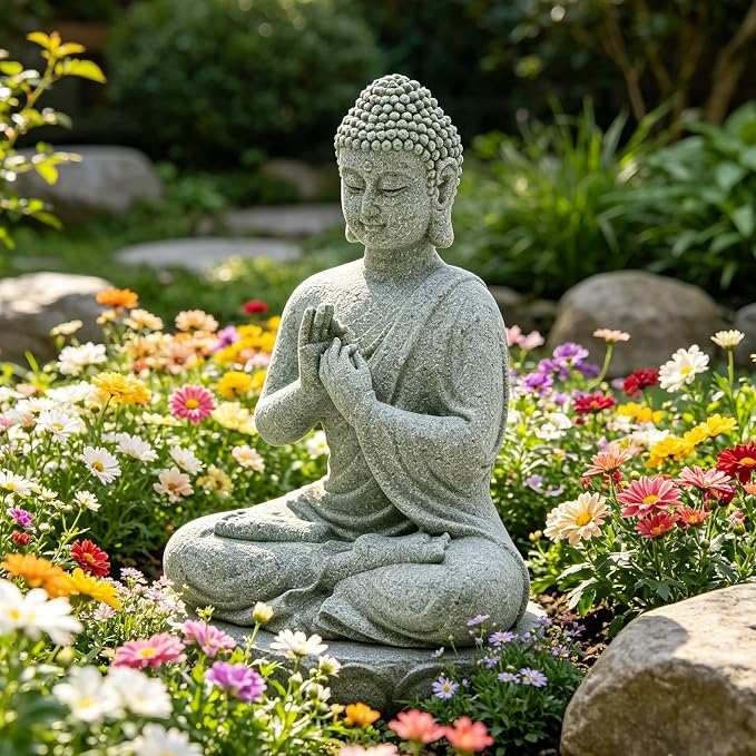 VIKKSAER 2Pcs Sandstone Buddha Statue Decorations for Asian Garden Underwater Landscaping Home Zen Decor, Small Meditating Sandstone Buddha Statues, Gifts for Friends, Family as Home Decorations
