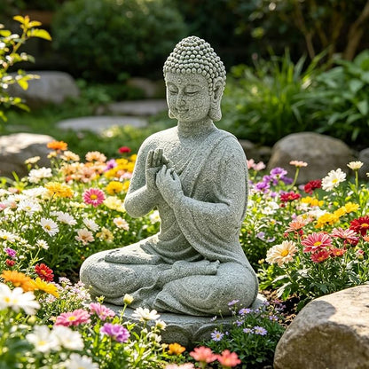 VIKKSAER 2Pcs Sandstone Buddha Statue Decorations for Asian Garden Underwater Landscaping Home Zen Decor, Small Meditating Sandstone Buddha Statues, Gifts for Friends, Family as Home Decorations