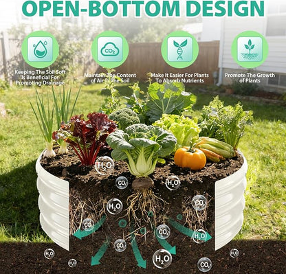 12 Inch Tall 36 Inch Diameter Round White Raised Garden Bed Kits Outdoor | 1 FT Tall,3 FT Planter Bed for Flowers,Herbs,Vegetables,Trees,0.8MM Thick Galvanized Metal Painted,with Gloves,Tool free