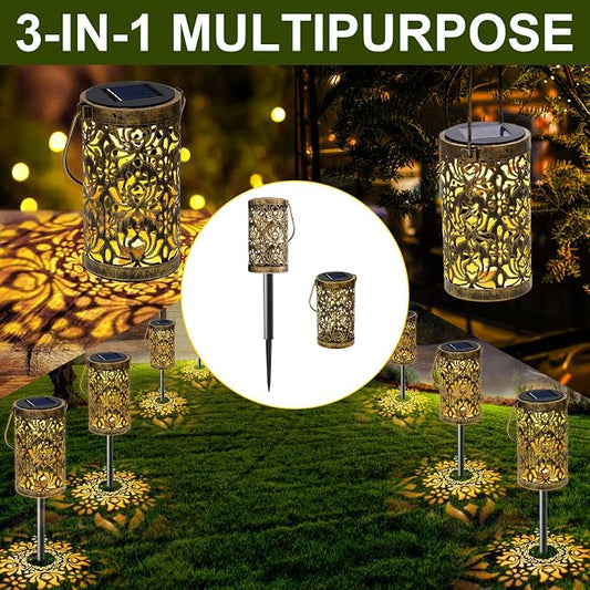 4 Pack Solar Pathway Lights Lights Outdoor, LED Solar Lantern Bright Metal Retro Waterproof, Outside Decorative Rose Hanging Lanterns Solar Powered for Path Lawn Patio Yard Walkway (Rose, 4 Pack)