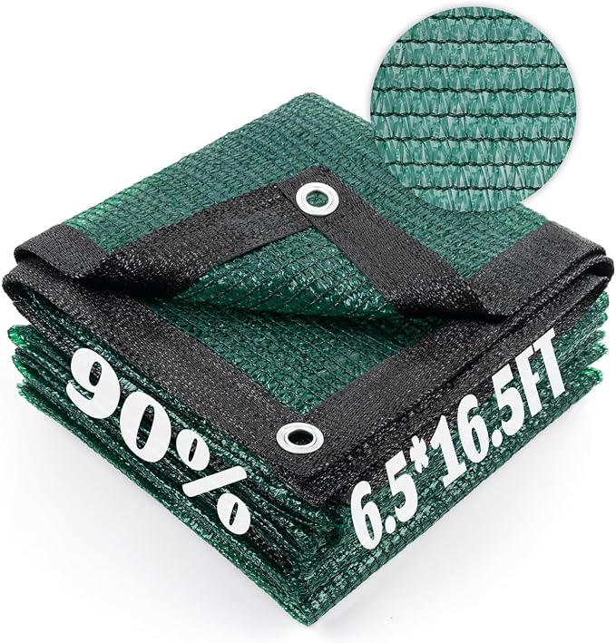 Cool Area 90% Sun Shade Cloth Mesh Tarp with Grommets for Plant Cover 6.5x16.5ft Patio Canopy Garden Pergola Greenhouse Car Barn Kennel Dark Green