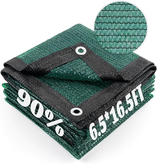 Cool Area 90% Sun Shade Cloth Mesh Tarp with Grommets for Plant Cover 6.5x16.5ft Patio Canopy Garden Pergola Greenhouse Car Barn Kennel Dark Green