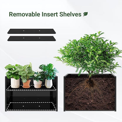 Metal Planter Box 36” x 12” x 24” for Porch, Garden, Patio, Yard | Heavy Duty Rectangle Planter Box with with Drainage Holes & Rust-Proof Coating, Modern Outdoor/Indoor Black Planter Box