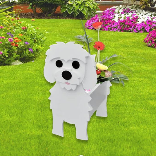 Maltese Dog Planter Pots, 9.45x 7.36 x 13.39 Inches | Dog Flower Pot, Cute Animal Shaped Plant Pot, Gifts for Women & Pet Lovers, Indoor Outdoor Garden Home Office Decor