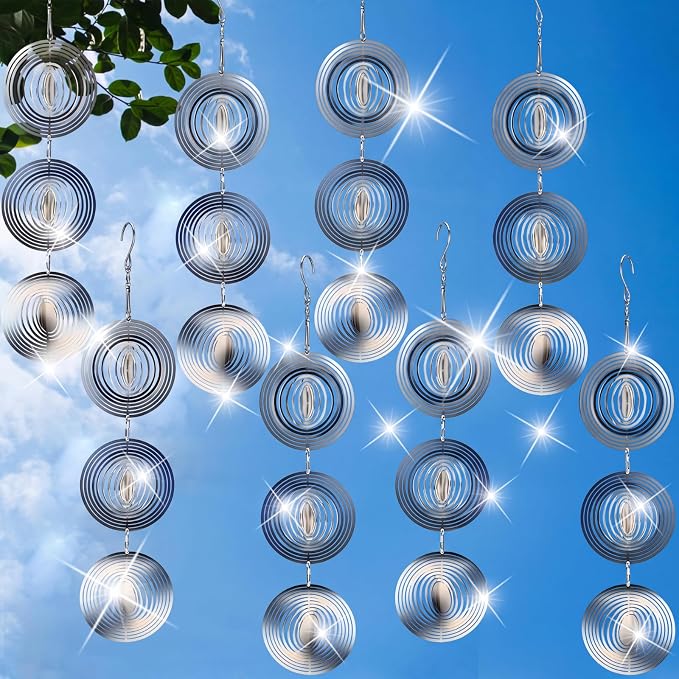 24 pcs Stainless Steel Bird Deterrents for Outside 3D Wind Spinners Outdoor Decor Reflective Bird Scare Discs Devices Deterrents Shiny Metal Reflectors Decor to Keep Woodpeckers Away (Round)