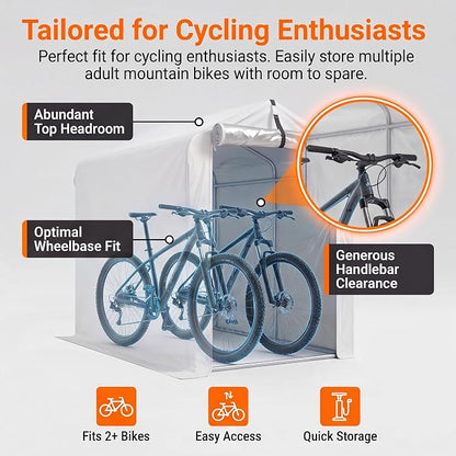 Greesum Bike Tent Outdoor Storage Shed, Waterproof 420D Oxford Fabric Bicycle Shelter with Silver Coating, Heavy Duty Protective Cover for Motorcycles, Garden, Patio (Sliver, 3’x6’x5’)