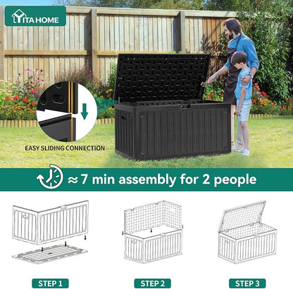 YITAHOME 90 Gallon Double-Wall Deck Box with Side Handles | Outdoor Large Storage for Patio Furniture Cushions, Garden Pool Accessories, Water Resistant & Lockable